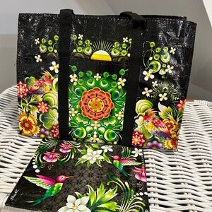 Blue Q Recycled Materials bag and makeup pouch NWOT